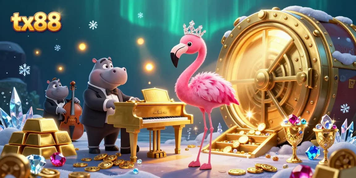 Experience the vibrant energy of tx88 with a lively 3D casino scene full of treasures and performers.