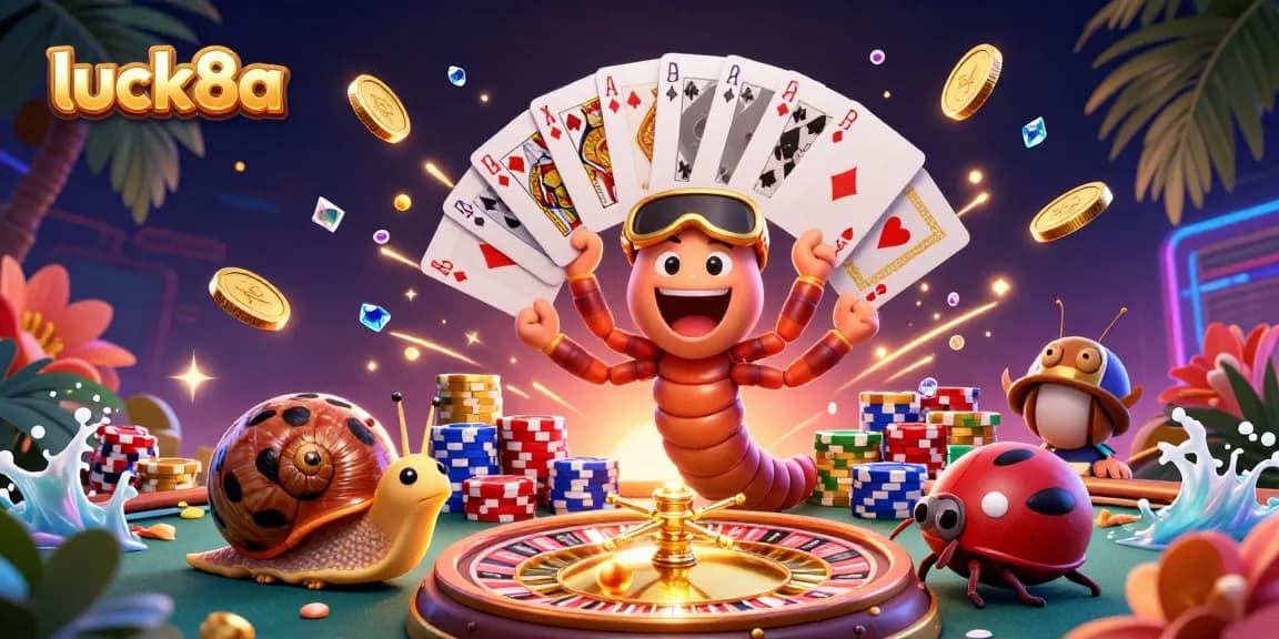 Engage with luck8a at this dynamic casino scene featuring colorful chips and games.