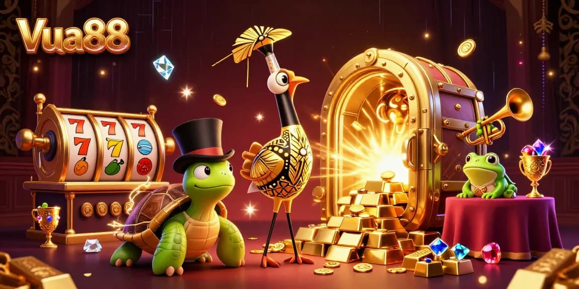 Experience the vibrant excitement of Vua88 with immersive gameplay at this illustrated casino scene.