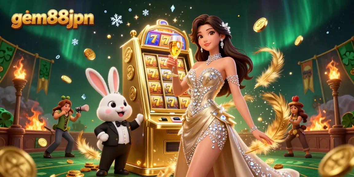 Celebrate big wins at gem88jpn with a dazzling woman and a jackpot slot machine.