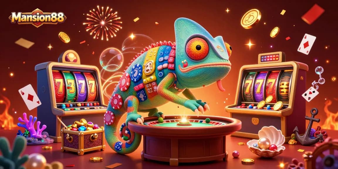 Experience the thrilling atmosphere of Mansion88 with our vibrant casino illustration.