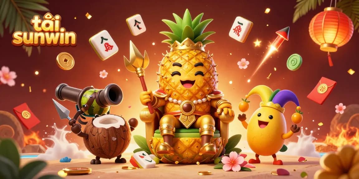 Play and win on tải sunwin with the golden pineapple king in vibrant casino illustration.