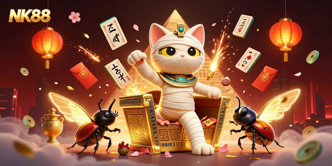 Experience thrilling adventures at NK88 with a mystical mummy cat and even more casino excitement.