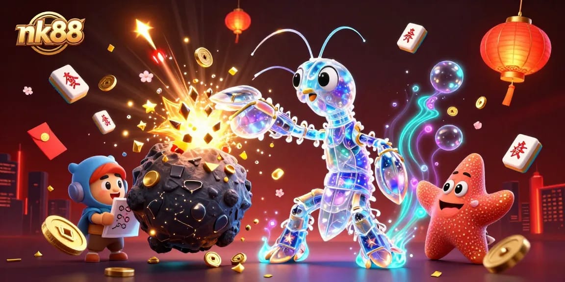 Experience explosive wins at nk88, where a vibrant space-themed illustration features galactic samurai and treasures.