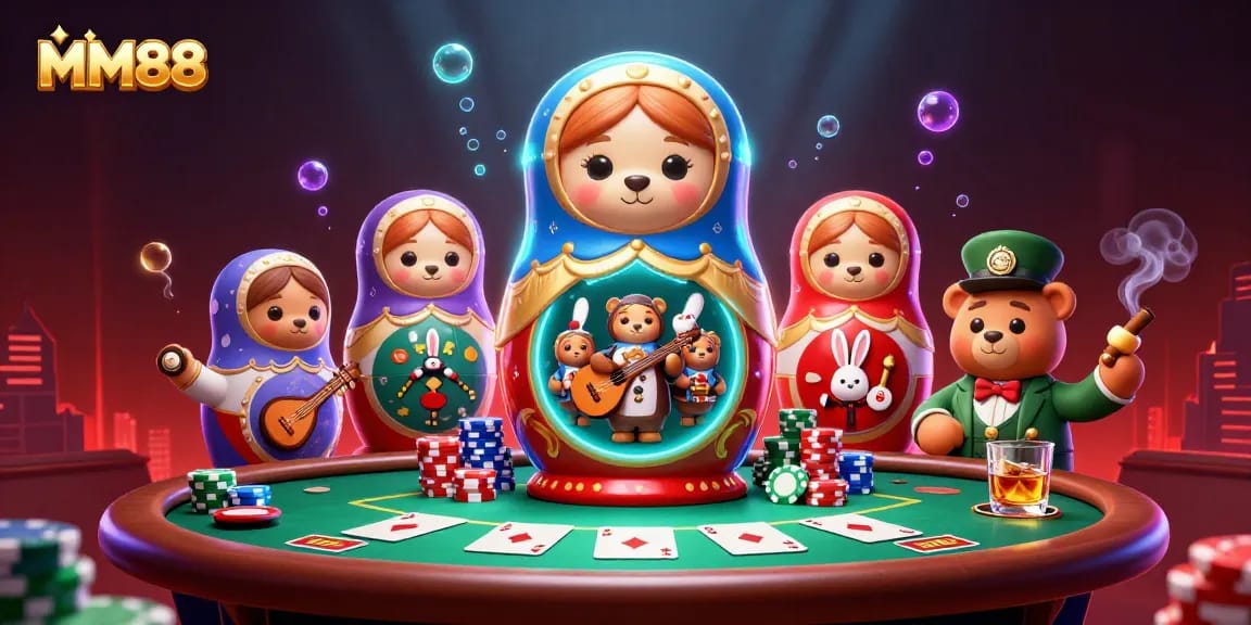 Engage in thrilling gameplay at MM88 with our vibrant casino-themed illustration.