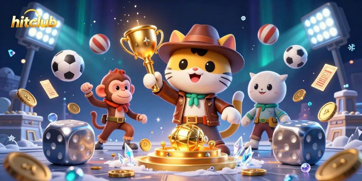 Hitclub offers vibrant gaming with an explorer cat and treasure in a casino-themed 3D setting.