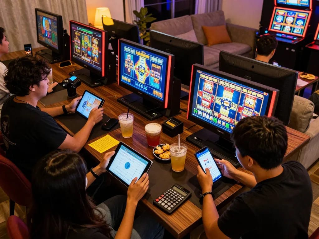 Engaging in slot gacor online gaming with friends while enjoying strategic betting notes.