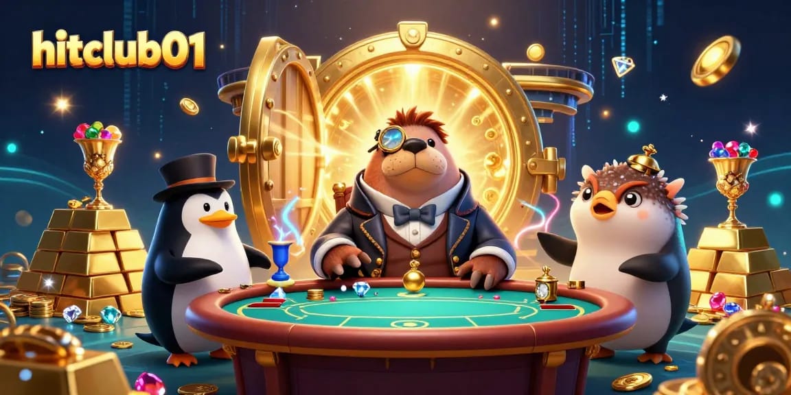 Experience the excitement at hitclub01, featuring a whimsical underwater poker game with a walrus, penguin dealer, and pufferfish bluffing.