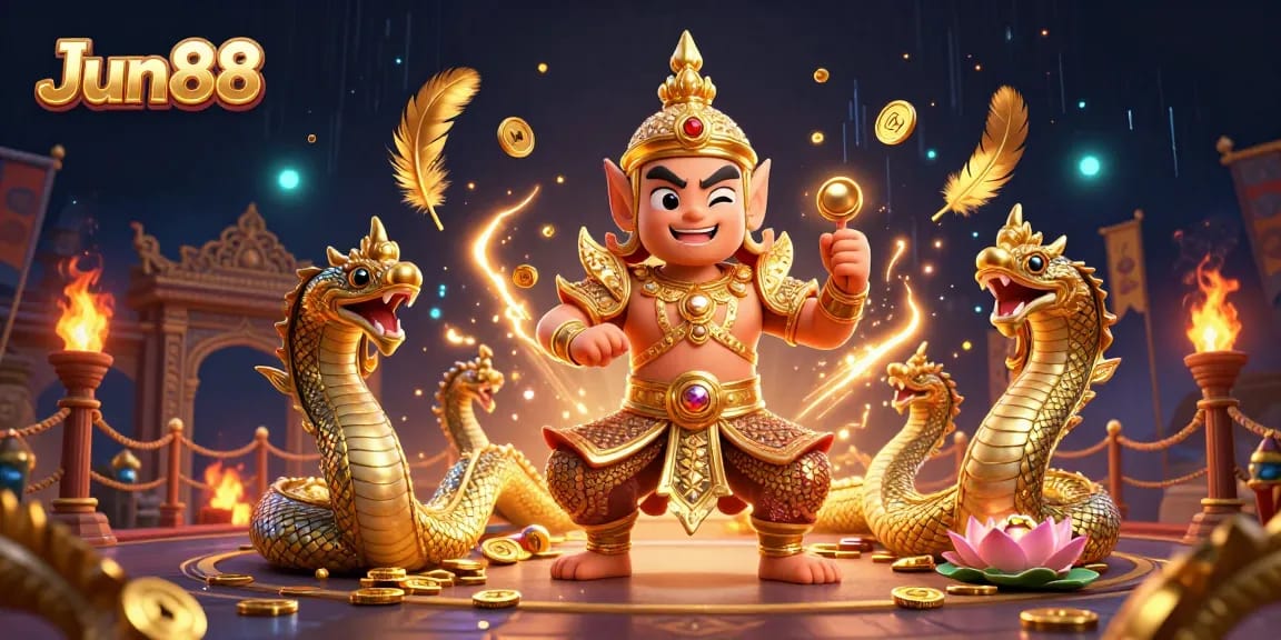 Experience thrilling gaming adventures at Jun88 with a vibrant 3D digital casino scene.