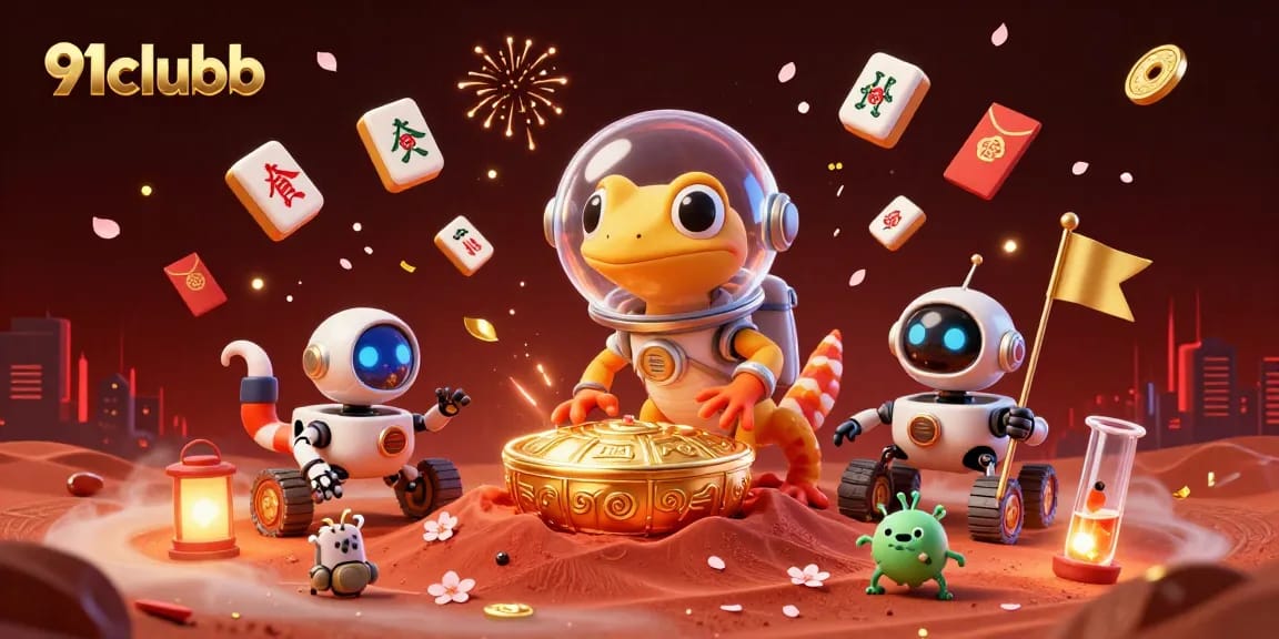 Engage in thrilling gameplay with 91clubb, featuring a vibrant 3D casino scene on Mars.
