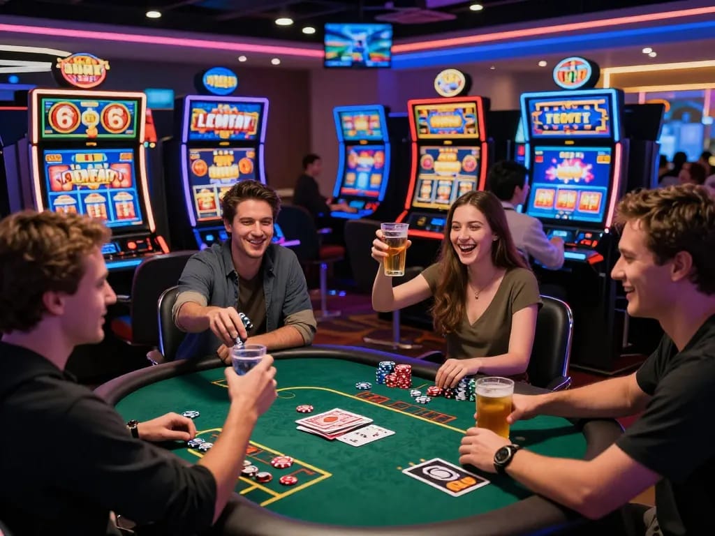 Players enjoying the excitement of MM88 online casino gaming in a vibrant atmosphere.