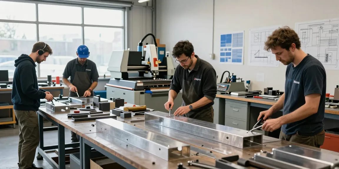 Custom metalwork Vancouver workshop with skilled artisans using advanced tools, showcasing precision and creativity.