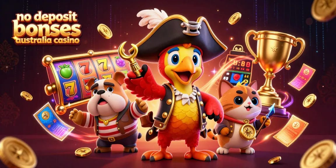 No deposit bonuses Australia casino shine with vibrant 3D casino elements and characters.