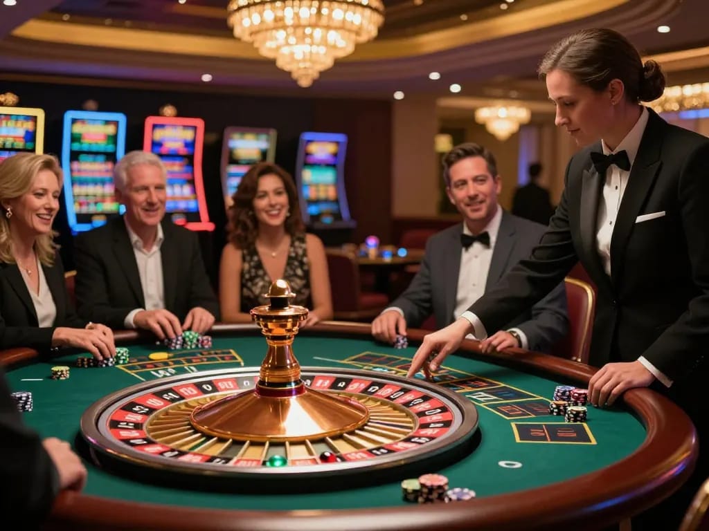 Experience the thrill of winning at the roulette table with vuabet88i in this luxurious casino scene.