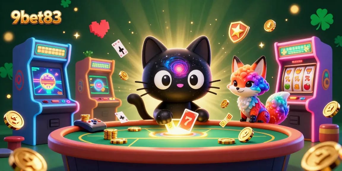 Engage in thrilling gaming experiences at 9bet83 with vibrant cosmic characters and casino elements.