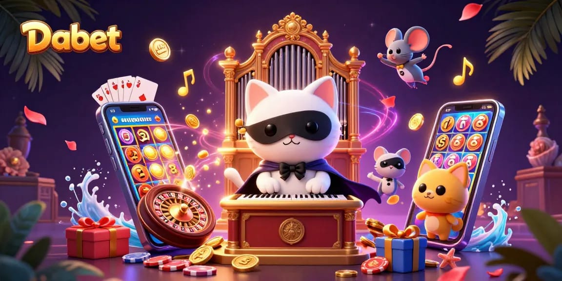 Dabet showcases thrilling casino action with an enchanting digital scene featuring a captivating phantom cat at the heart of the gaming experience.
