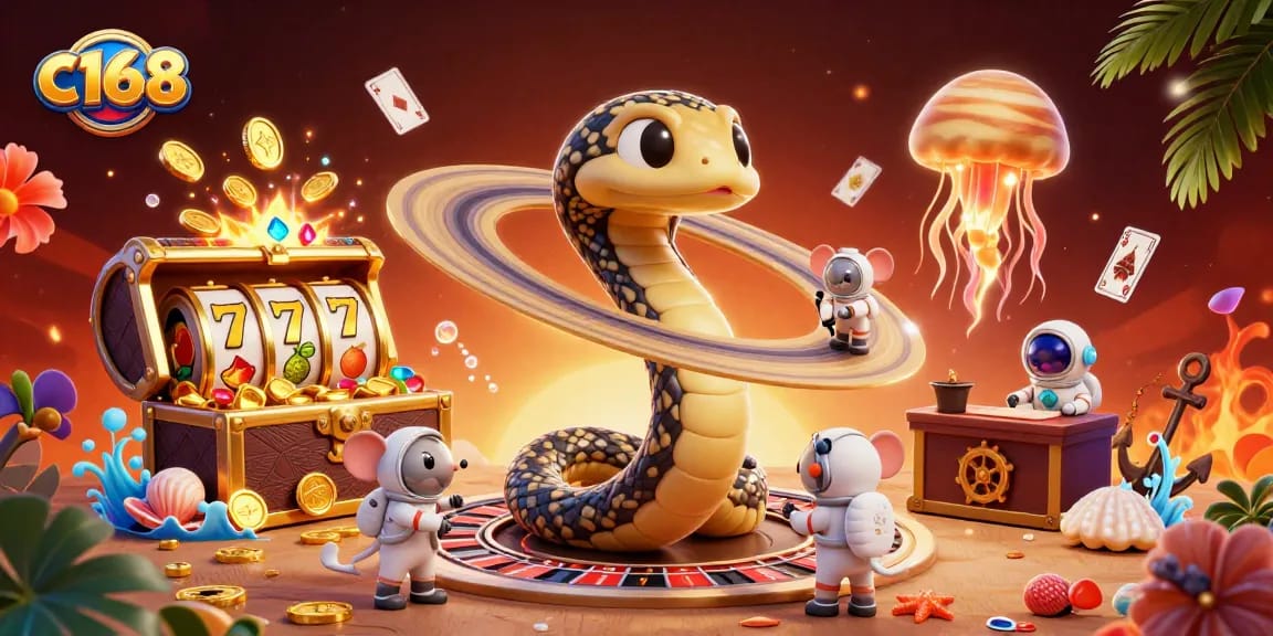 Experience the thrill of c168 betting with cartoon astronauts and a roulette wheel in space.