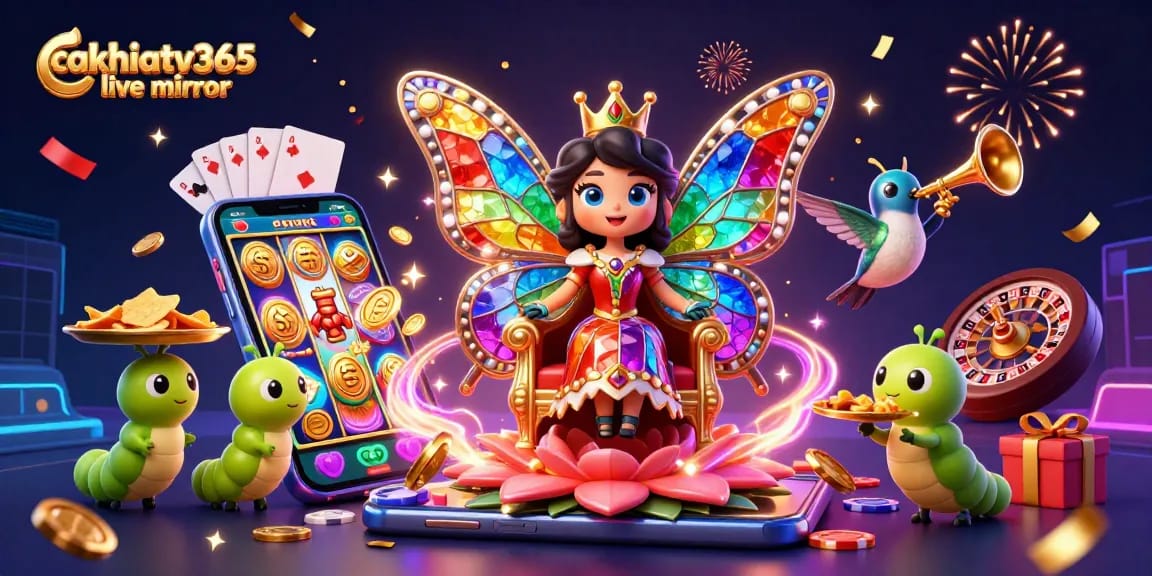 Experience the thrill of betting with cakhiatv365 live mirror showcasing a vibrant cartoon-themed casino scene.