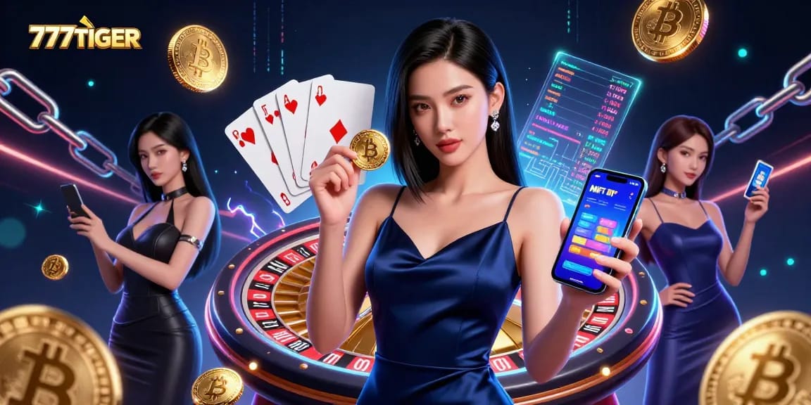 Play exciting games at 777TIGER with stunning graphics and a casino-themed illustration.