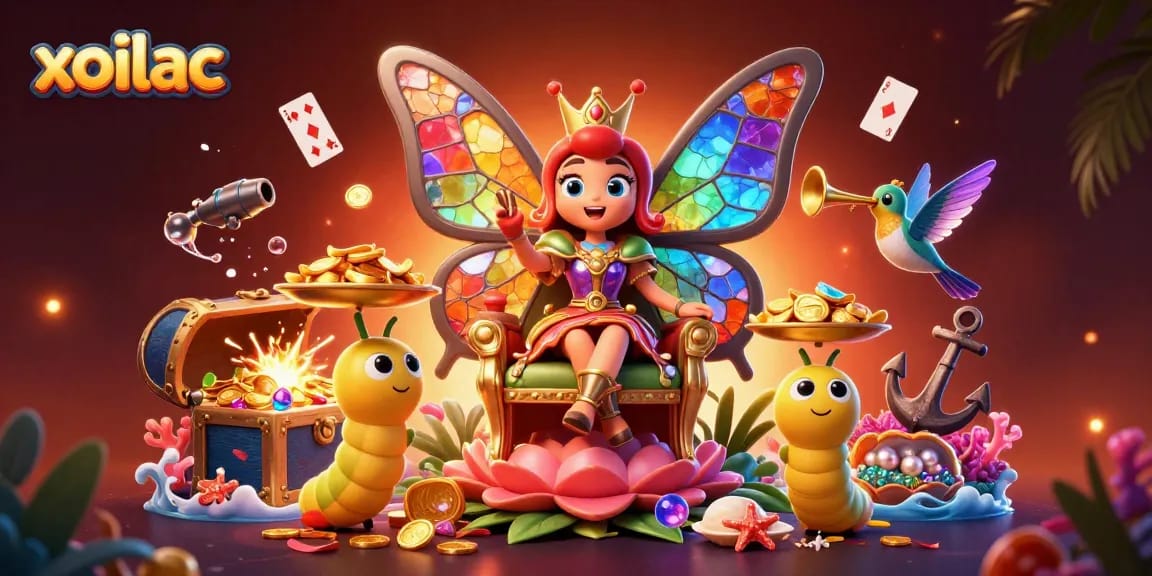 Experience vivid xoilac gameplay with a butterfly queen and dynamic casino elements.