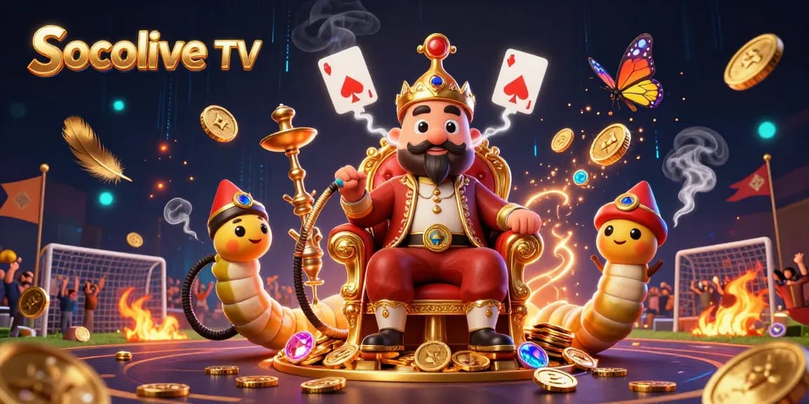 Experience vibrant sports betting with Socolive TV showcasing poker symbols and gold elements.