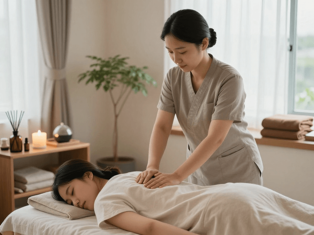Experience the tranquility of 시흥출장안마 in a calming massage therapy room.