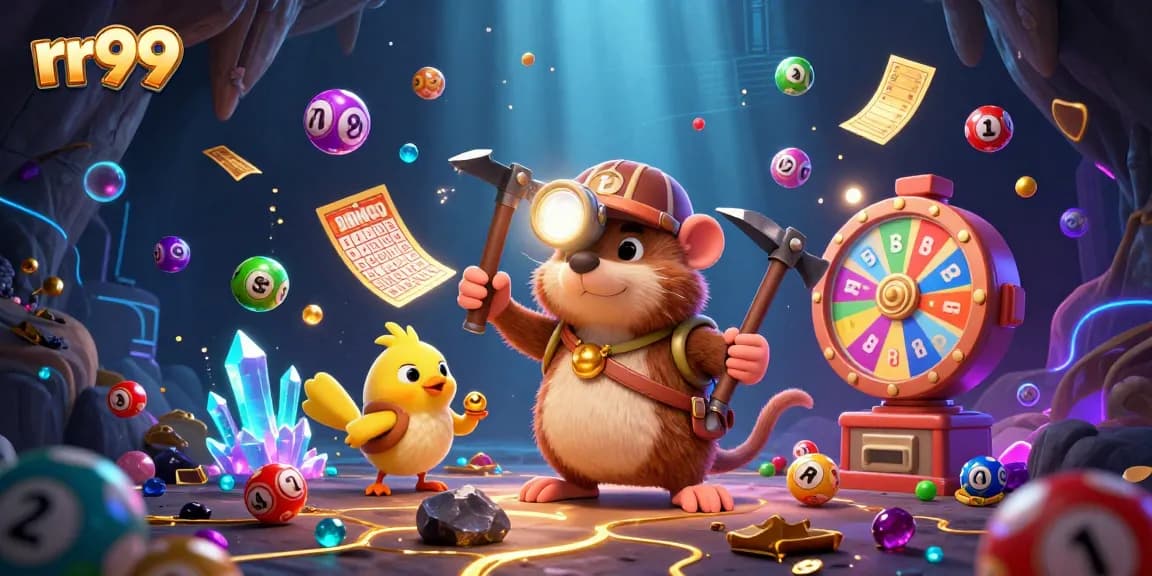 Experience the excitement of rr99 as the treasure hunter mole and canary collect vibrant lottery prizes.