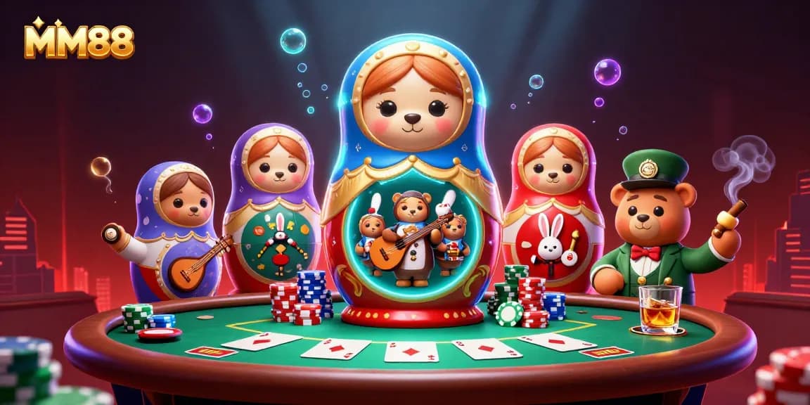 Engage in thrilling gameplay at MM88 with our vibrant casino-themed illustration.
