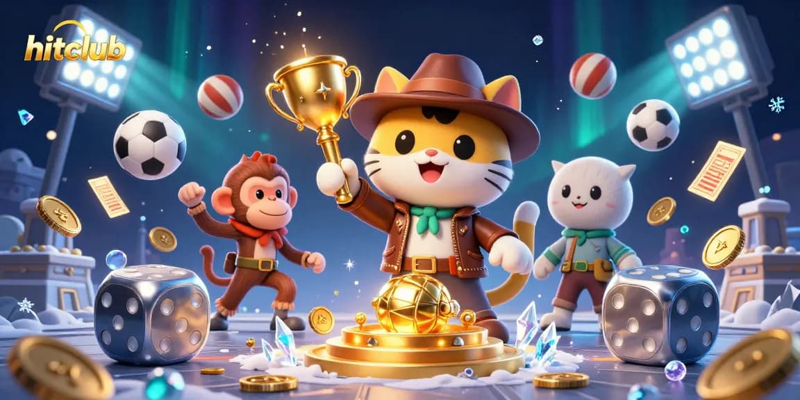 Hitclub offers vibrant gaming with an explorer cat and treasure in a casino-themed 3D setting.