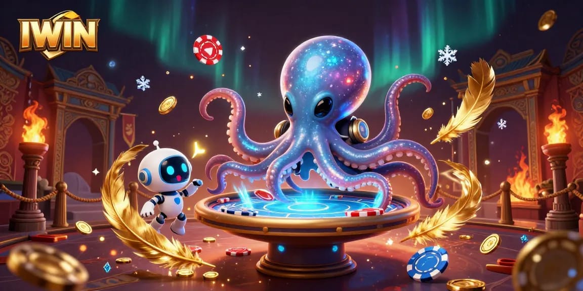 IWIN's vibrant alien casino scene with game elements and colorful characters in action