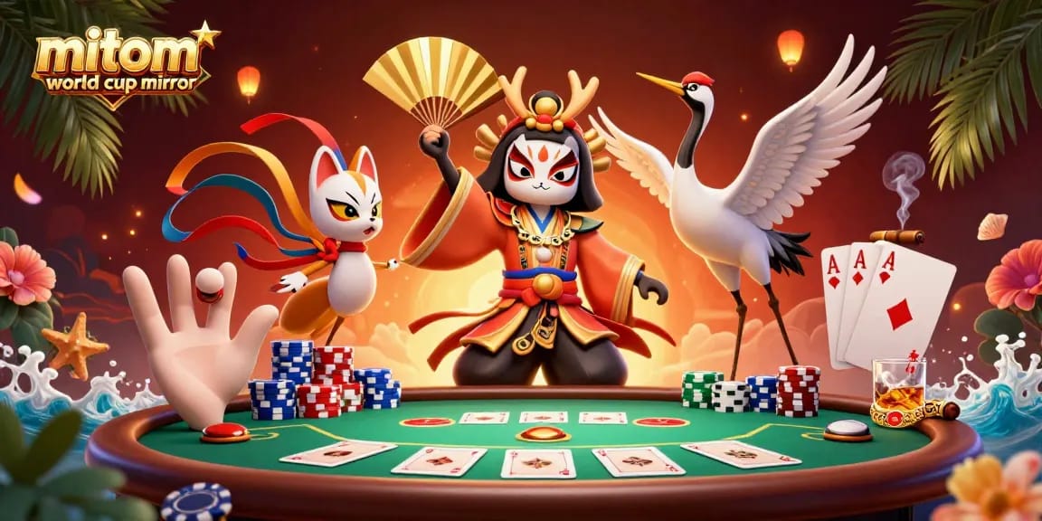 Experience mitom tv world cup mirror with a lively scene of kabuki warriors at a poker table, showcasing action and excitement.