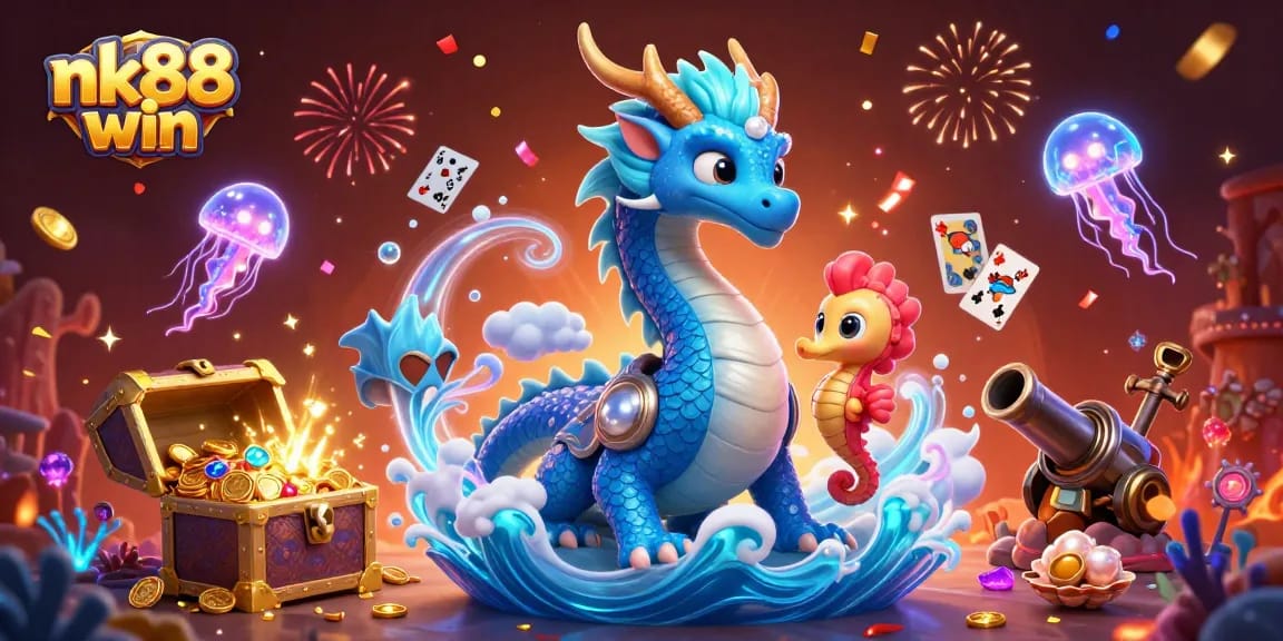Experience nk88 win with immersive casino adventure featuring dragons and neon jellyfish.