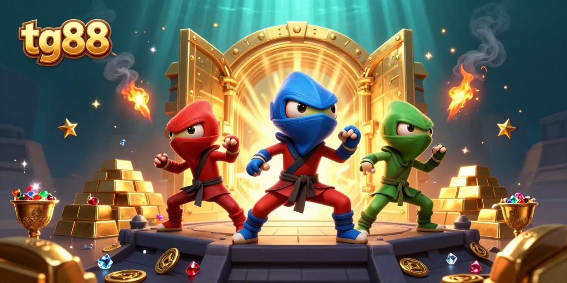 Experience tg88's thrilling online casino gaming with vibrant visuals of a chameleon ninja team!