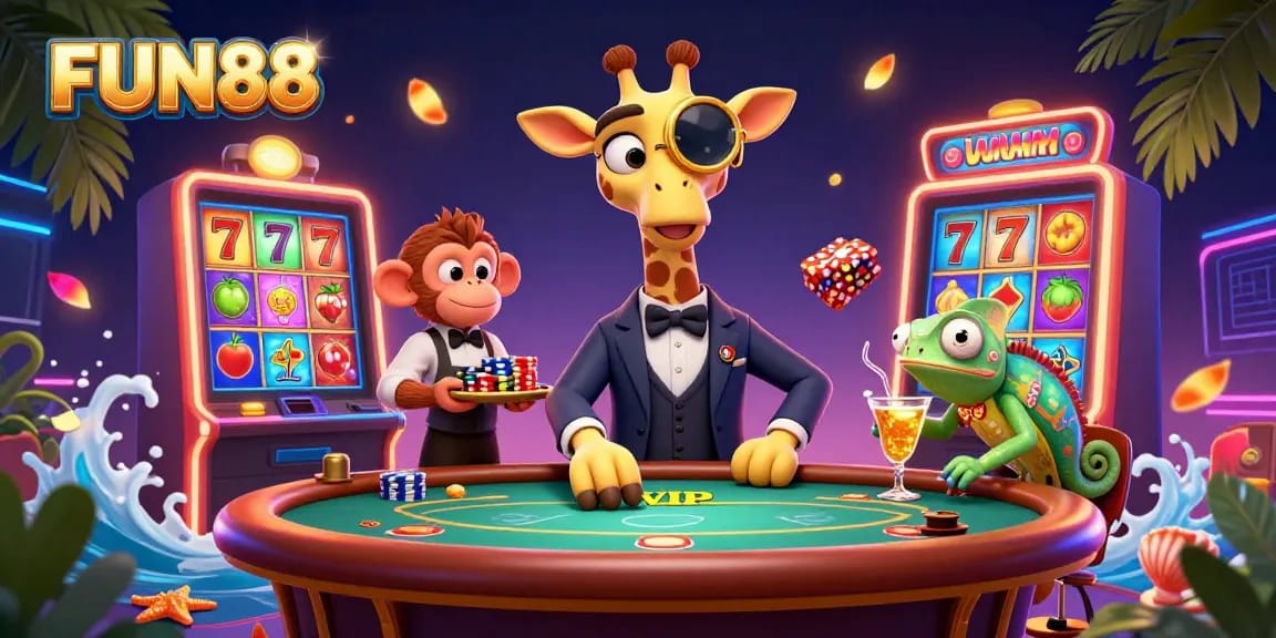 Play exciting slots and win at FUN88 with vibrant characters and dynamic casino elements.