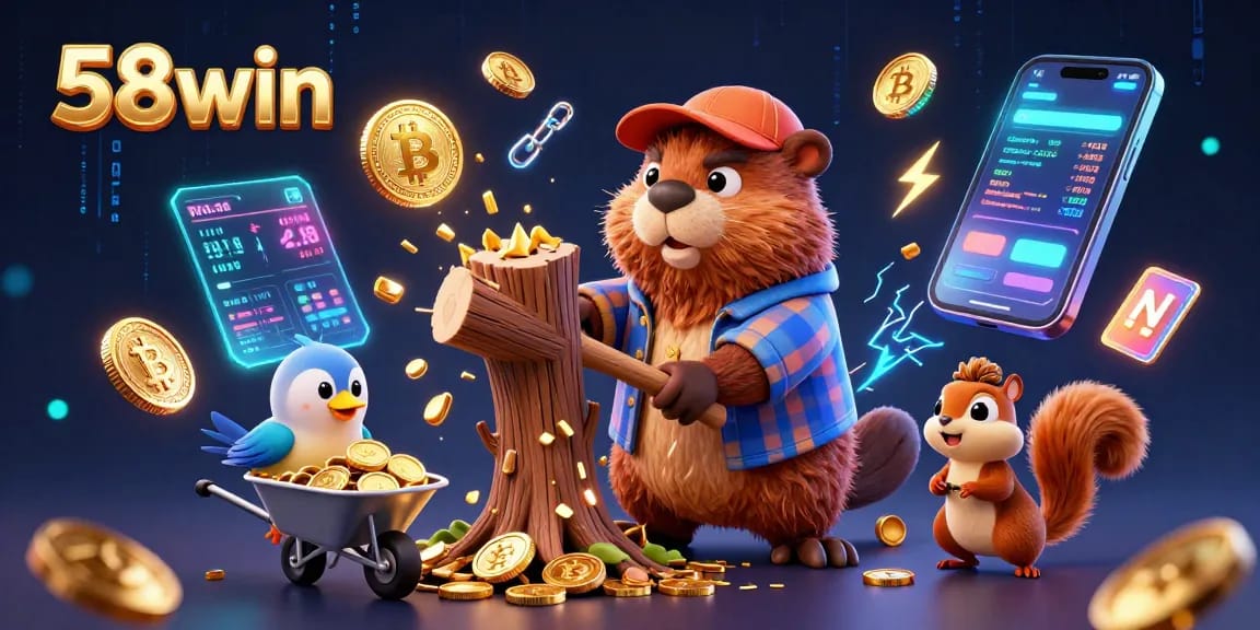 Experience thrilling gameplay at 58win with vibrant visuals of beavers and coins, enhancing your betting journey.