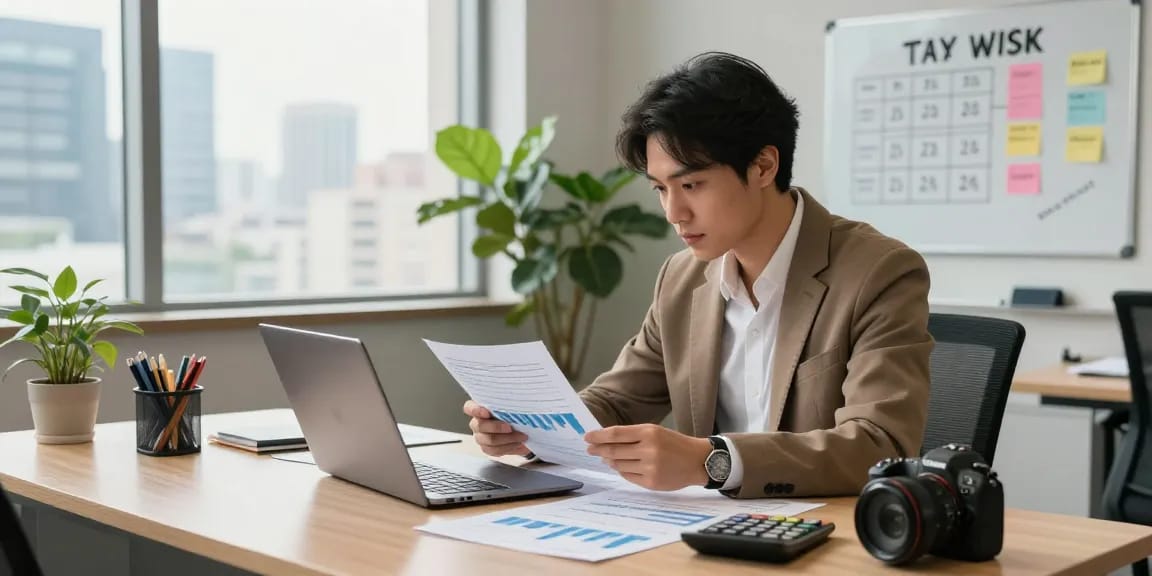 Accountant providing accounting services for small business in a modern office setting