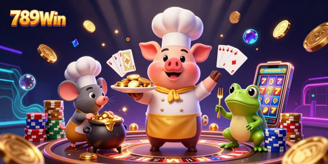 Experience the thrill of 789Win with a vibrant casino scene featuring gold coins and gaming elements.