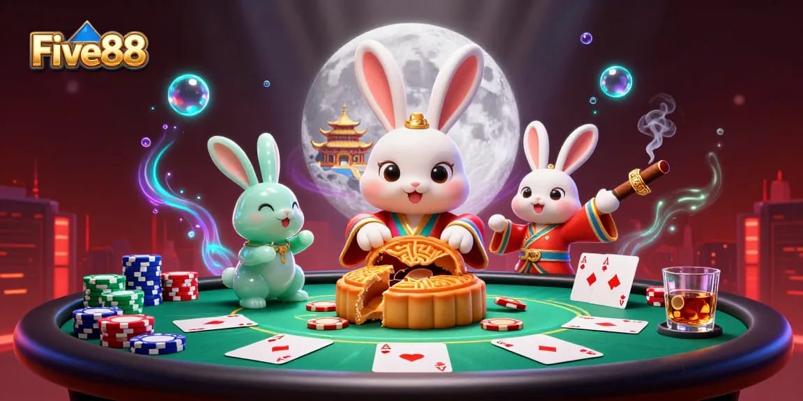 Experience Five88's excitement with a vibrant 3D illustration showcasing casino gaming elements.