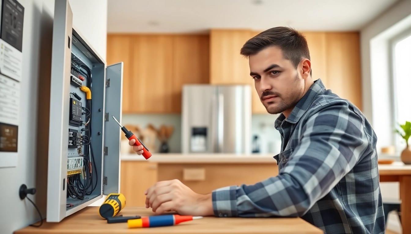 Electrician providing trusted electrical services Vancouver in a modern kitchen setting.