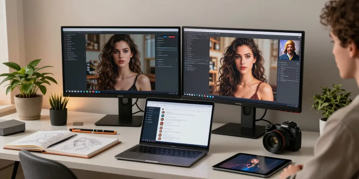 Engaging with an AI NSFW image generator in a modern home workspace filled with character visuals.
