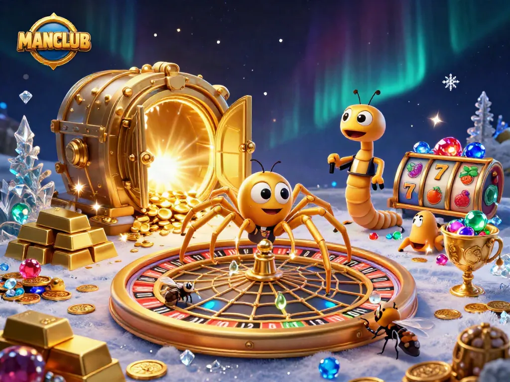 Spin the roulette wheel with MANCLUB's thrilling gambling adventure featuring cartoon characters.