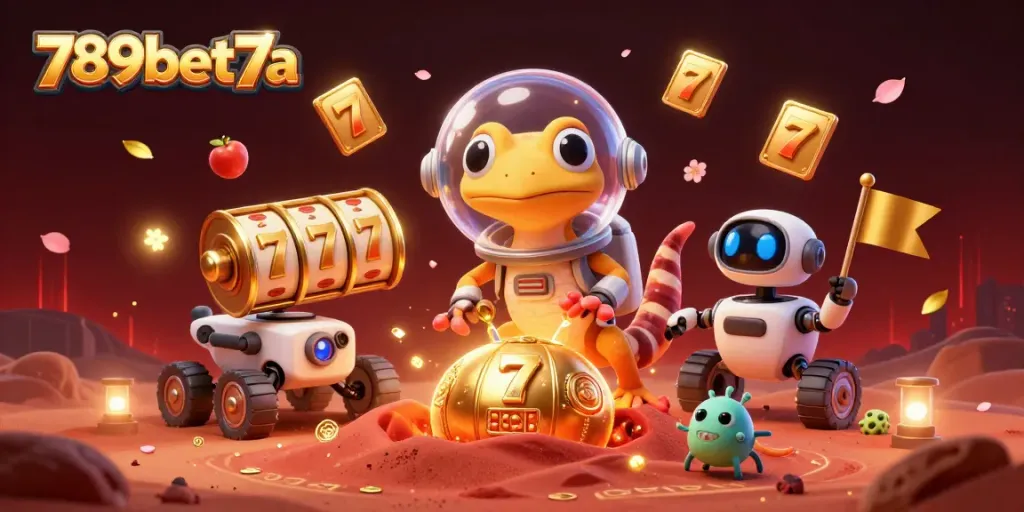 Experience the thrilling casino adventure with 789bet7a's Martian gecko and golden slot reels!