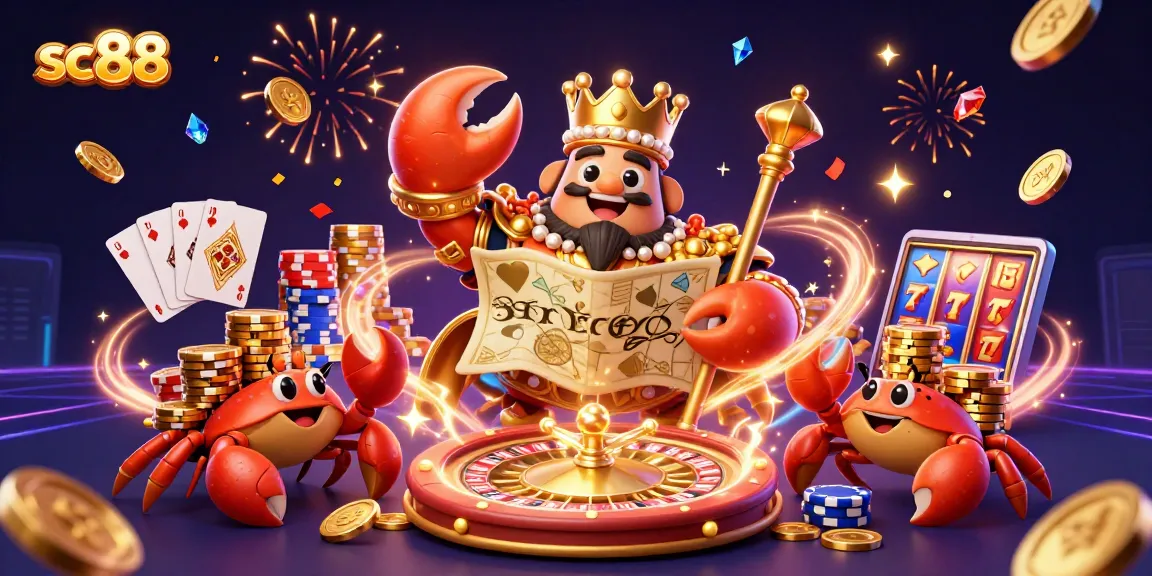 Experience the excitement of sc88 gaming with a golden crab emperor and vibrant casino elements.