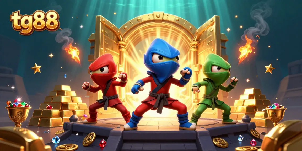 Experience tg88's thrilling online casino gaming with vibrant visuals of a chameleon ninja team!