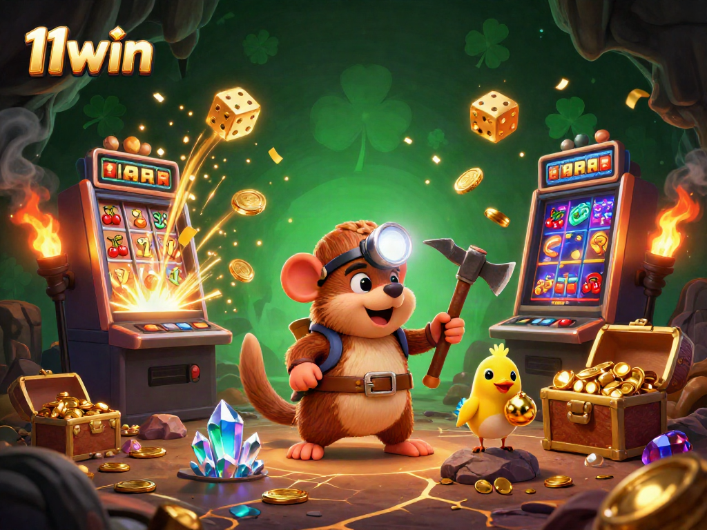 Experience thrilling gameplay with 11win in a vibrant casino scene showcasing characters, gold, and bonuses.