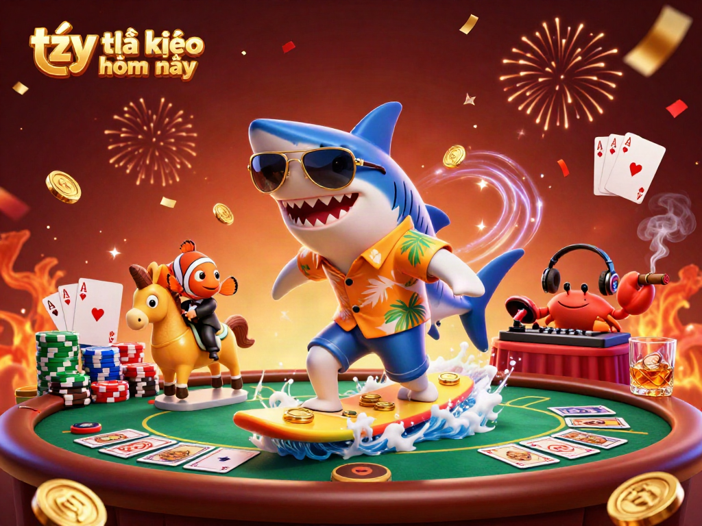 Surf the wave of gold coins while checking tỷ lệ kèo nhà cái hôm nay with colorful casino elements.