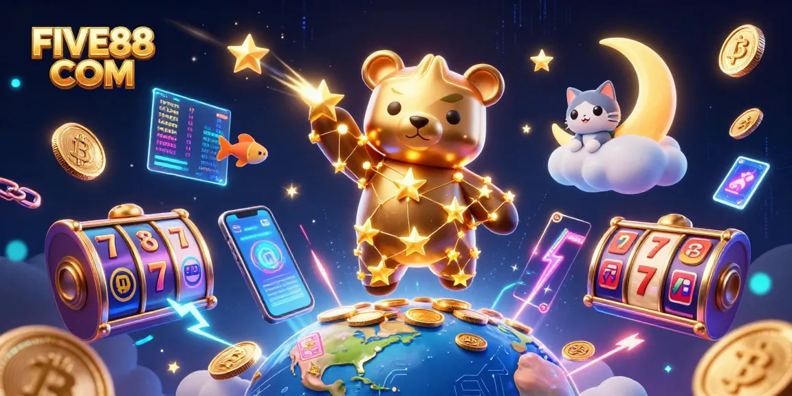 Engage with FUN slot rewards at FIVE88 COM with a constellation bear scooping coins!