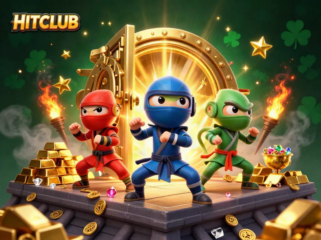 Engage with HITCLUB's vibrant 3D illustration showcasing chameleons in a gambling-themed adventure.