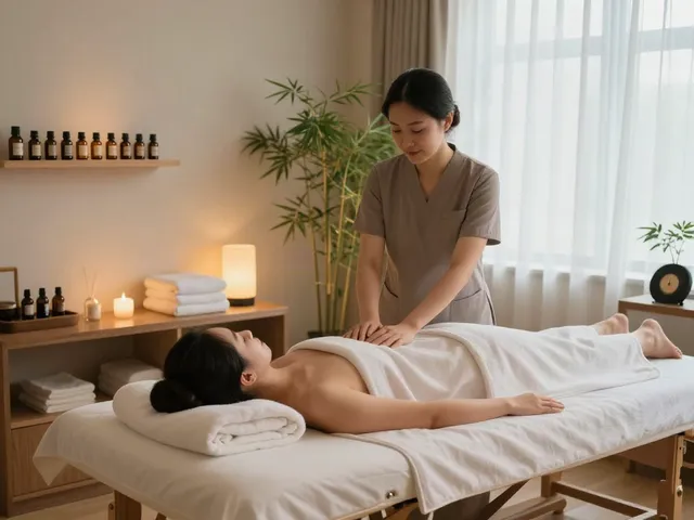 Client enjoying 안양출장마사지 in a serene home spa setting.
