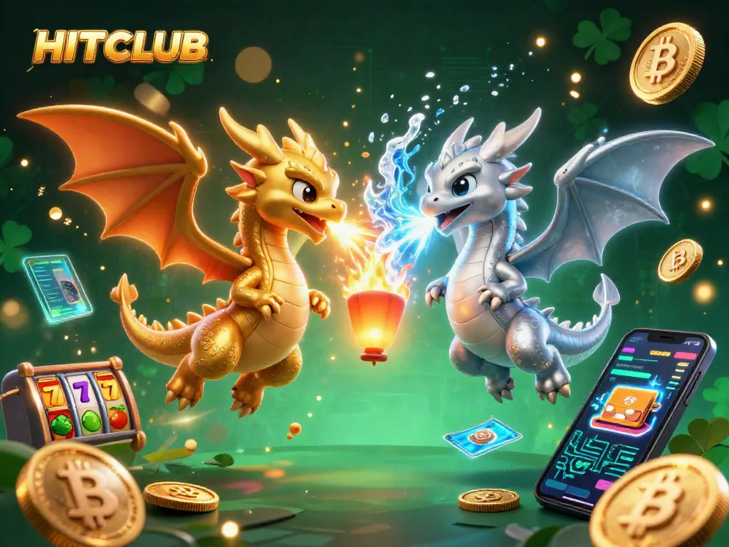 Engage with HITCLUB through thrilling slot games featuring vibrant dragons and cryptocurrency elements.